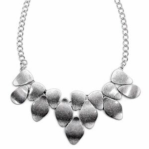 NWOT Silver Tone Statement Bib Necklace Adjustable Chain Modern Chic Jewelry